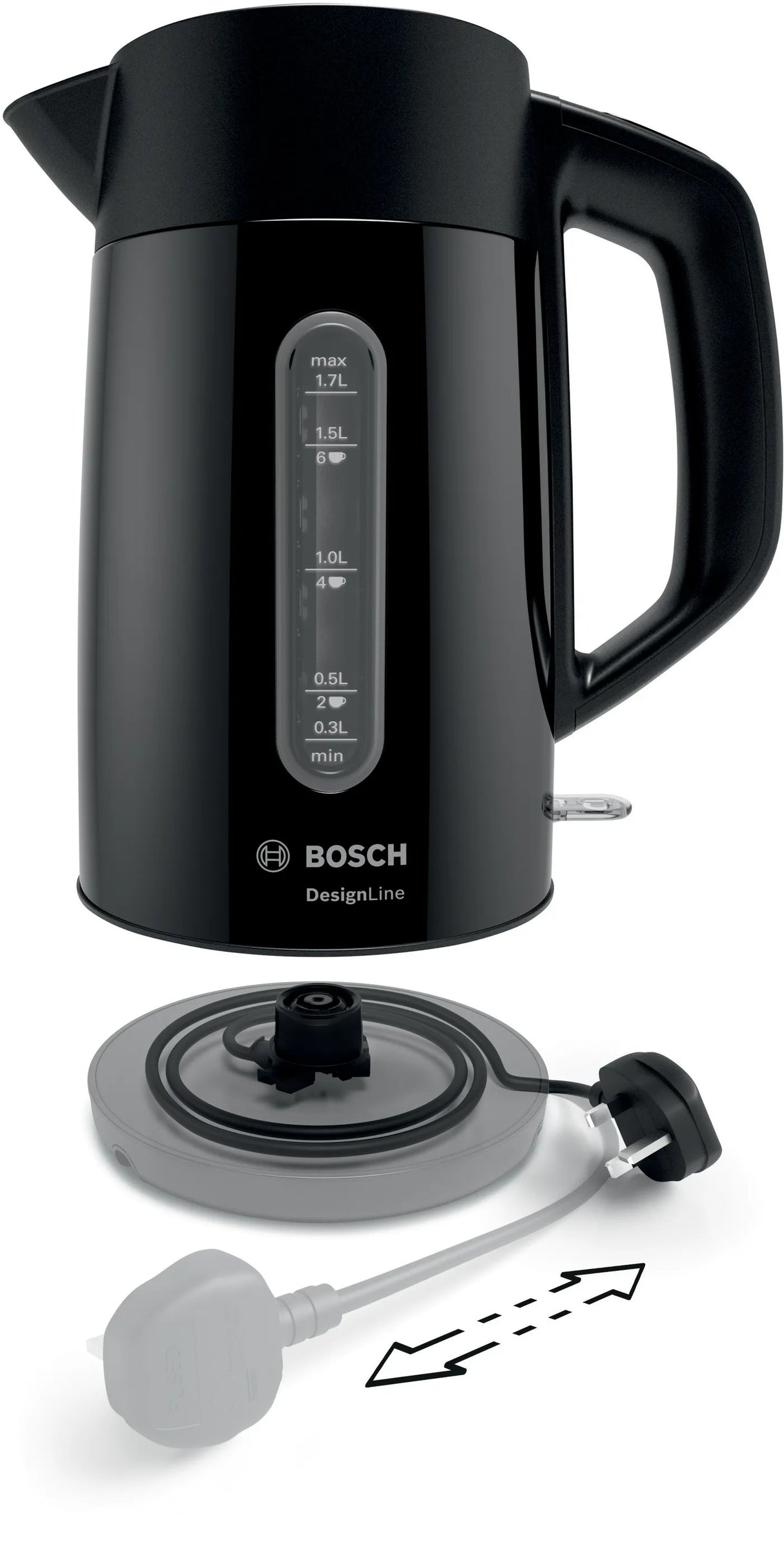 Bosch TWK3P423GB Kettle DesignLine Black, 3000 Watt
