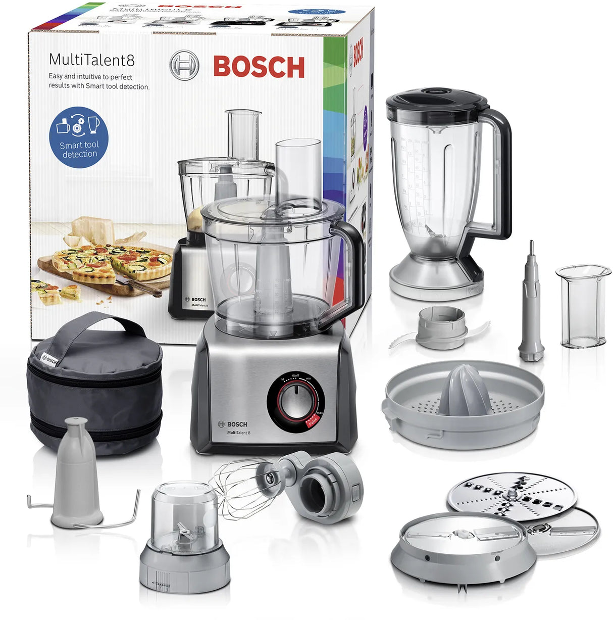 Bosch MC812M853G Food processor MultiTalent 8, 1250 Watt Black, Brushed stainless steel