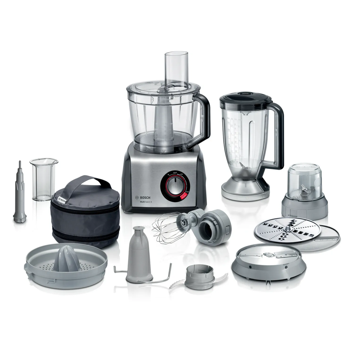 Bosch MC812M853G Food processor MultiTalent 8, 1250 Watt Black, Brushed stainless steel