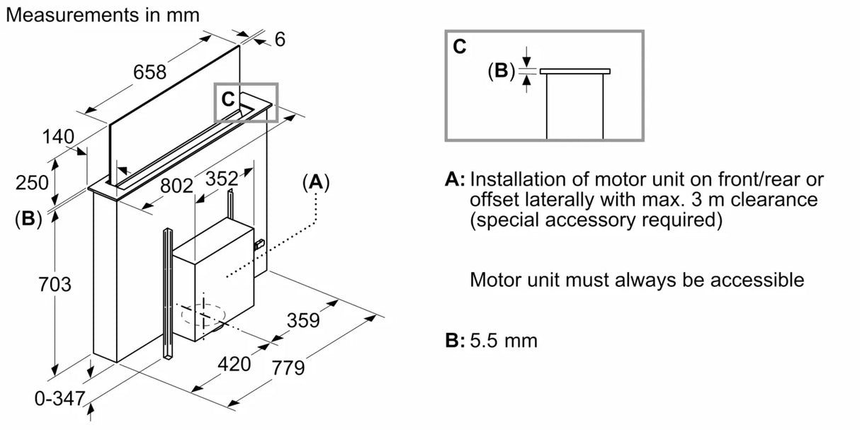 غطاء هواء بوش DDW88MM60B سلسلة 8 ذو الشفط السفلي 80 سم، أسود