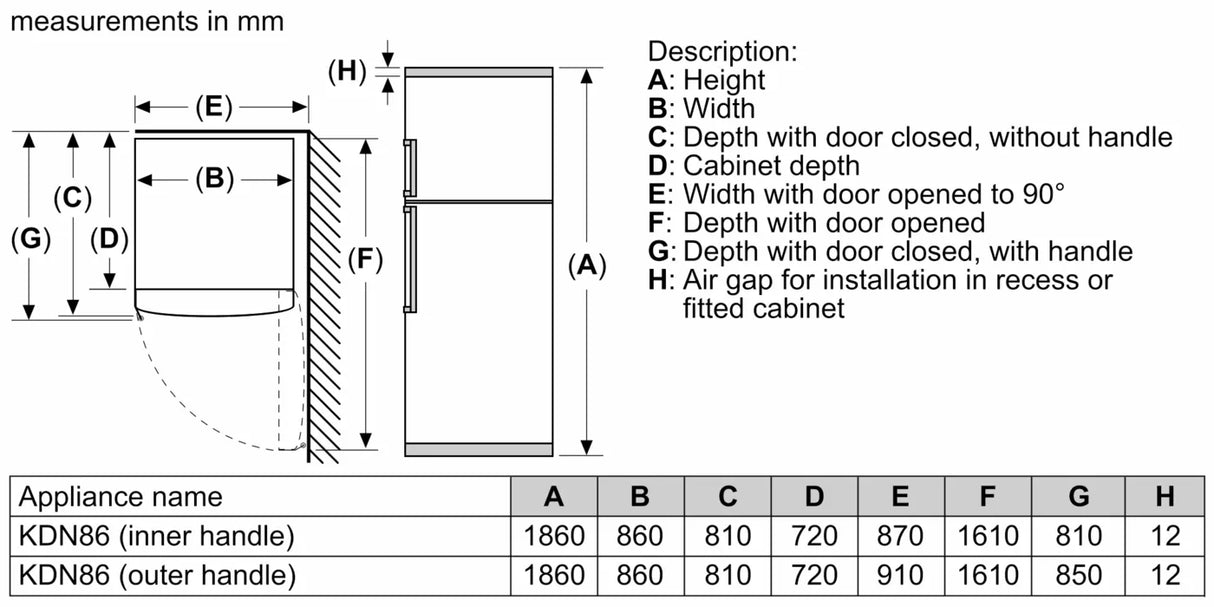 Bosch KDN86AW41B Series 6 free-standing fridge-freezer with freezer at top 186 x 86 cm White, Total No Frost