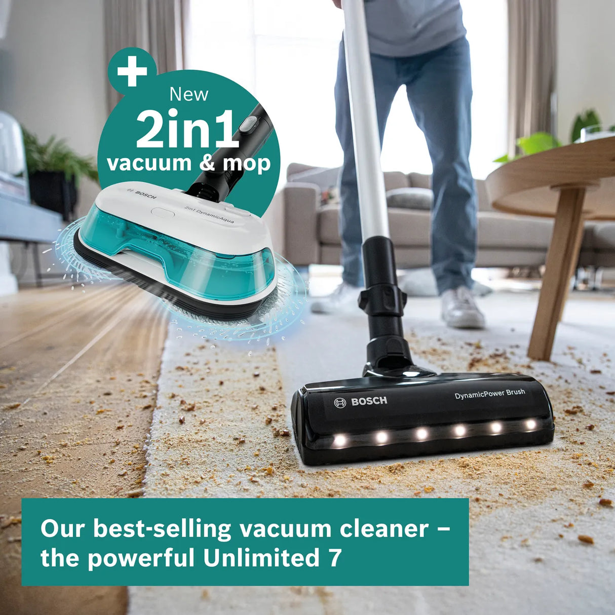 Bosch BCS71HYGGB Cordless 2 in 1 Vacuum and Mop Unlimited 7 Aqua White