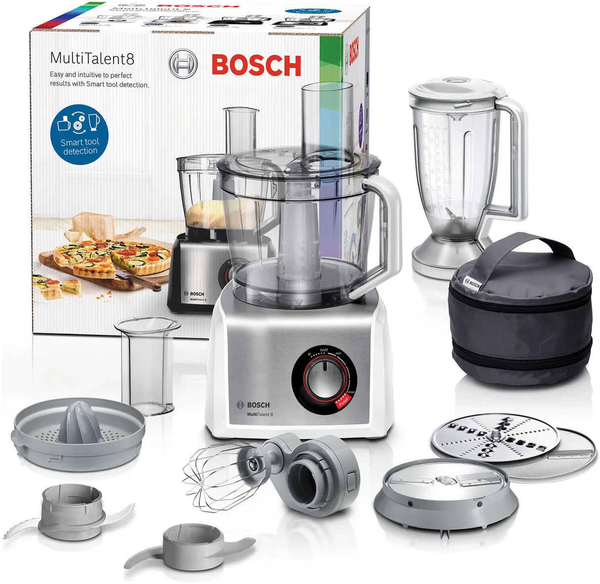 Bosch MC812S734G Food processor MultiTalent 8, 1200 Watt White, Brushed stainless steel